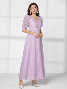 Modelyn Puff Sleeve Cut Out A-line Dress - Lilac Purple - View 5