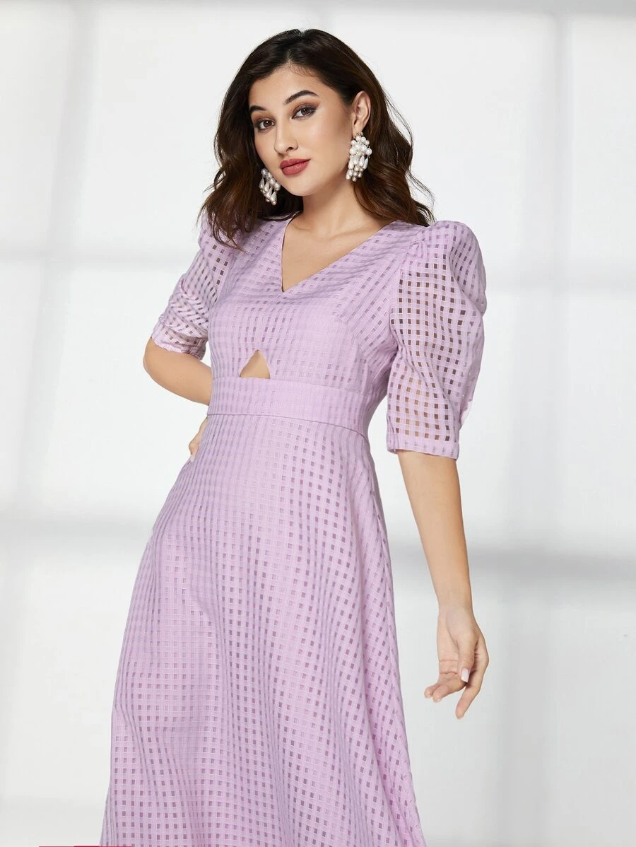 Modelyn Puff Sleeve Cut Out A-line Dress - Lilac Purple - View 1