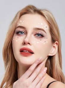 2 Blätter Gesicht Tattoo Aufkleber Stern Muster & Strass - Weiss - Übersicht 1