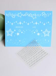 2 Blätter Gesicht Tattoo Aufkleber Stern Muster & Strass - Weiss - Übersicht 2