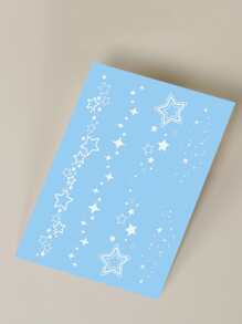 2 Blätter Gesicht Tattoo Aufkleber Stern Muster & Strass - Weiss - Übersicht 4