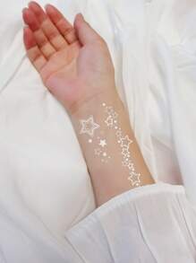 2 Blätter Gesicht Tattoo Aufkleber Stern Muster & Strass - Weiss - Übersicht 5