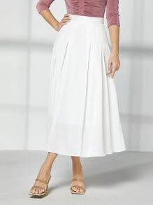 Modelyn High Waist Pleated Skirt - White - View 1