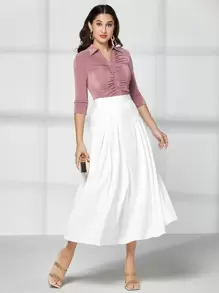 Modelyn High Waist Pleated Skirt - White - View 3