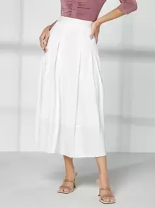 Modelyn High Waist Pleated Skirt - White - View 5
