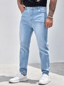 Manfinity VCAY Hombres Jeans rectos algodón con botón delgado - Lavado ligero - Ver 1