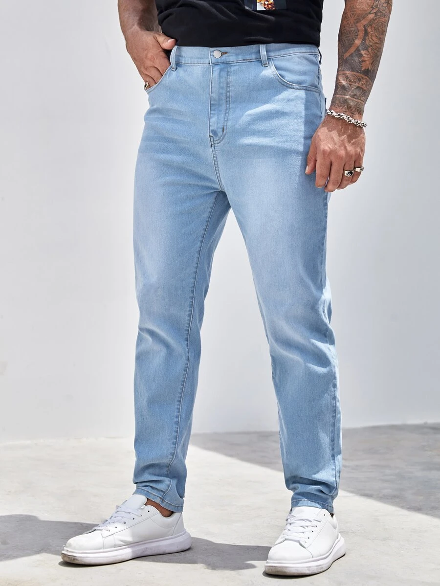 Manfinity VCAY Hombres Jeans rectos algodón con botón delgado - Lavado ligero - Ver 1