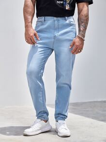 Manfinity VCAY Hombres Jeans rectos algodón con botón delgado - Lavado ligero - Ver 3