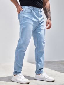 Manfinity VCAY Hombres Jeans rectos algodón con botón delgado - Lavado ligero - Ver 4