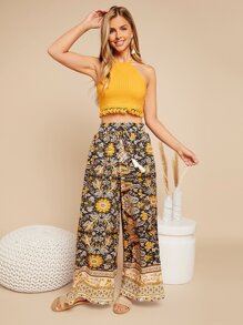SHEIN VCAY Floral Print Wide Leg Trousers - Multicolor - View 1