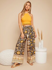 SHEIN VCAY Floral Print Wide Leg Trousers - Multicolor - View 3