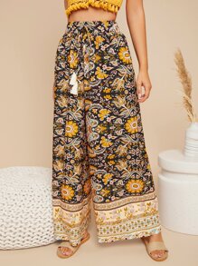 SHEIN VCAY Floral Print Wide Leg Trousers - Multicolor - View 4