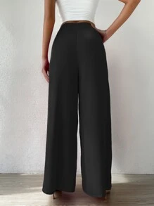 SHEIN LUNE High Waist Solid Wide Leg Trousers - Black - View 2