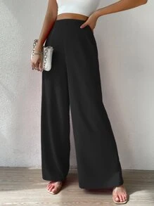 SHEIN LUNE High Waist Solid Wide Leg Trousers - Black - View 3