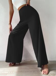 SHEIN LUNE High Waist Solid Wide Leg Trousers - Black - View 5
