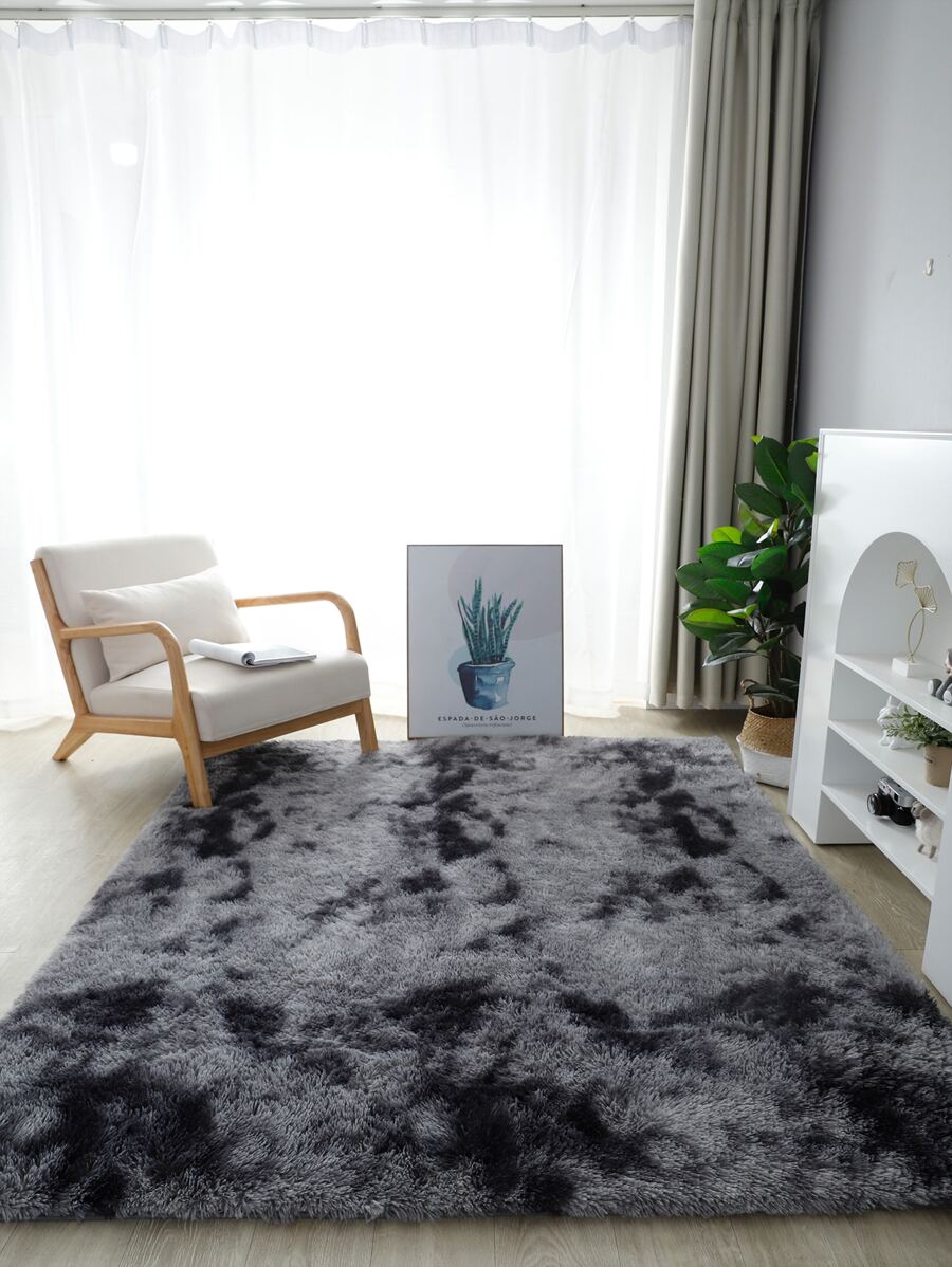 1pc Fuzzy Tie Dye Area Rug, Soft Plush Living Room Carpet, Bedroom Carpet,Tie Dye Fuzzy Rug - Dark Grey - View 1