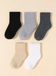 5pairs Kids Solid Color Crew Socks For Daily Life - Multicolor - View 1