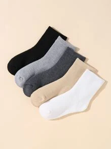 5pairs Kids Solid Color Crew Socks For Daily Life - Multicolor - View 3