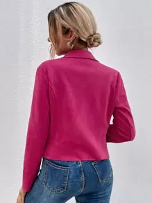 SHEIN LUNE Cazadora de moto de cuello con solapa con cremallera - Rosa Fucsia - Ver 2