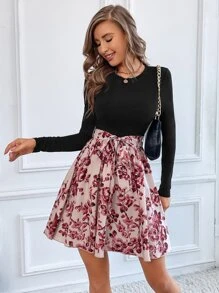 SHEIN Clasi Floral Print Belted Combo Dress - Multicolor - View 5