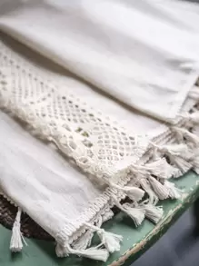 Bubaba 1pc Beige Hollow Out Sheer Curtain, Bohemian Vintage Linen Crochet Patchwork Tassels Decor Rod Pocket Bedroom Window Curtains, Suitable For Living Room, Bedroom, Kitchen, Cafe, Gym - For Daily, Holiday, Seasonal Use - Beige - View 6