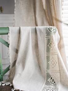 Bubaba 1pc Beige Hollow Out Sheer Curtain, Bohemian Vintage Linen Crochet Patchwork Tassels Decor Rod Pocket Bedroom Window Curtains, Suitable For Living Room, Bedroom, Kitchen, Cafe, Gym - For Daily, Holiday, Seasonal Use - Beige - View 8