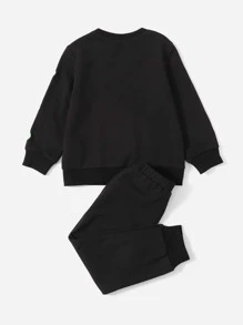 SHEIN Toddler Boys Reflective Skeleton Print Costume Pullover & Joggers - Black - View 2