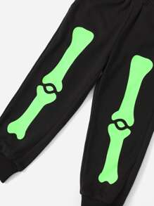 SHEIN Toddler Boys Reflective Skeleton Print Costume Pullover & Joggers - Black - View 5
