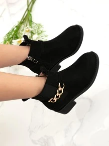 Girls Suedette Chain Decor Zipper Side Chelsea Boots - Black - View 4