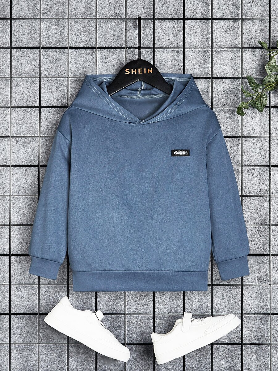 SHEIN 男童鱼骨图案拼接细节卫衣 - 霧霾藍 - 查看 1