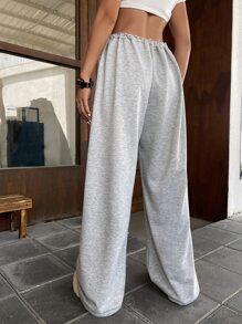 SHEIN ICON Drawstring Waist Dual Pocket Sweatpants - Light Grey - View 2