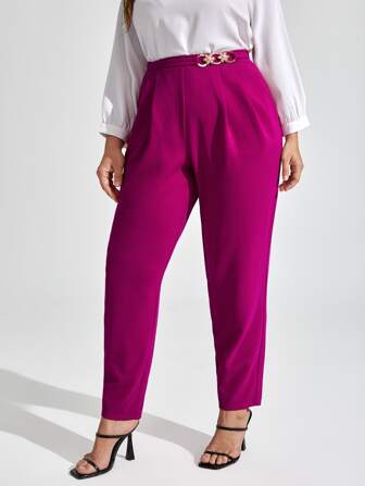 SHEIN Privé 大碼圓環細節褶皺長褲