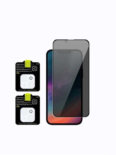 قطعة واحدة شاشة خصوصية التقسية غشاء حماية و 2 قطع عدسة هاتف غشاء