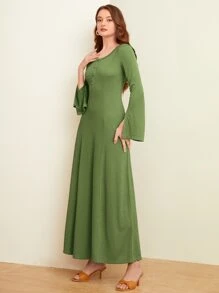 Mulvari Vestido puño con abertura botón cuarto - Verde - Ver 3