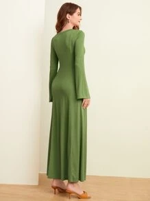 Mulvari Vestido puño con abertura botón cuarto - Verde - Ver 4