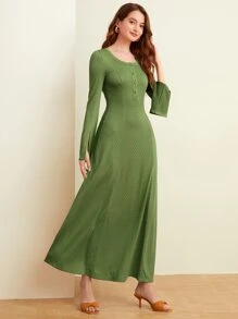 Mulvari Vestido puño con abertura botón cuarto - Verde - Ver 1