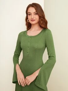 Mulvari Vestido puño con abertura botón cuarto - Verde - Ver 2