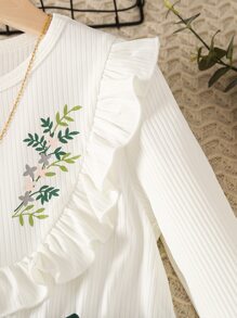 SHEIN Tween Girl Floral Print Ruffle Trim Belted Dress,Holiday,Summer,Travel - Multicolor - View 3