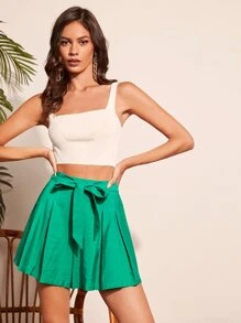 SHEIN VCAY Shorts de pierna ancha unicolor con cordón delantero - Verde - Ver 1