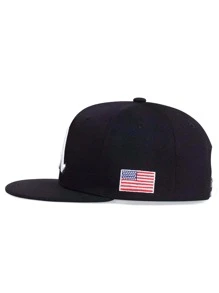 Men American Flag & Letter Embroidered Hip Hop Cap - Black - View 2