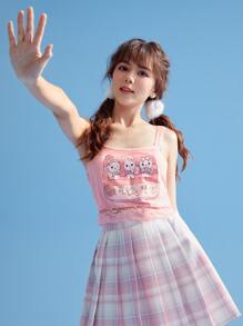 ROMWE Kawaii Cartoon Graphic Cami Top - Pink - View 2