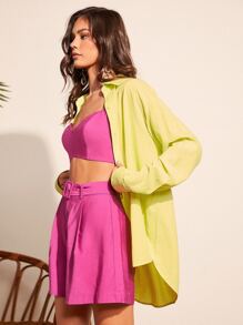 SHEIN VCAY 素色吊帶短上衣和褶皺半身裙 - 粉色 - 查看 5