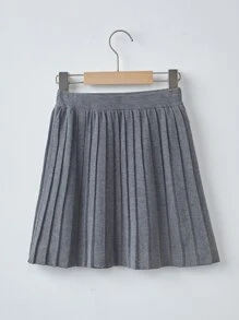 Girls Solid Pleated Knit Skirt - Grey - View 2