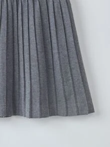 Girls Solid Pleated Knit Skirt - Grey - View 3