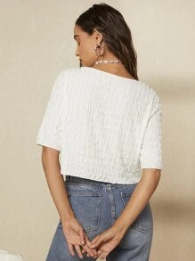 SHEIN LUNE Áo thun nữ màu trơn Giải trí - trắng - Xem 3