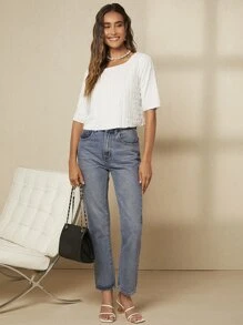 SHEIN LUNE Áo thun nữ màu trơn Giải trí - trắng - Xem 5