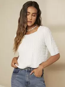 SHEIN LUNE Áo thun nữ màu trơn Giải trí - trắng - Xem 1