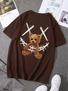 Manfinity Roughcore Hombres Camiseta con estampado de oso - Café integral - Ver 1