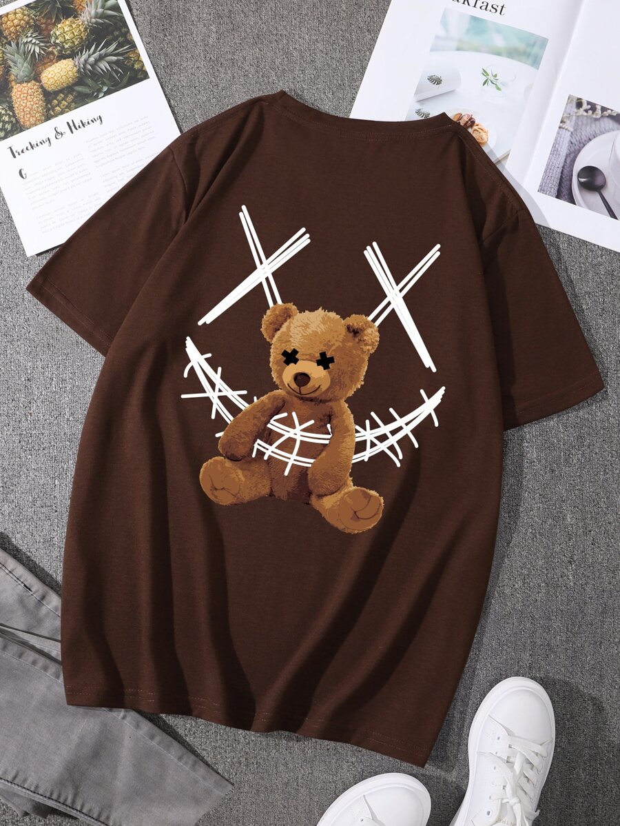 Manfinity Roughcore Hombres Camiseta con estampado de oso - Café integral - Ver 1