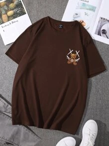 Manfinity Roughcore Hombres Camiseta con estampado de oso - Café integral - Ver 2